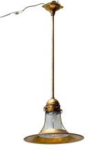 Arts & Crafts Brass Pendant with Glass Shade, 1900s